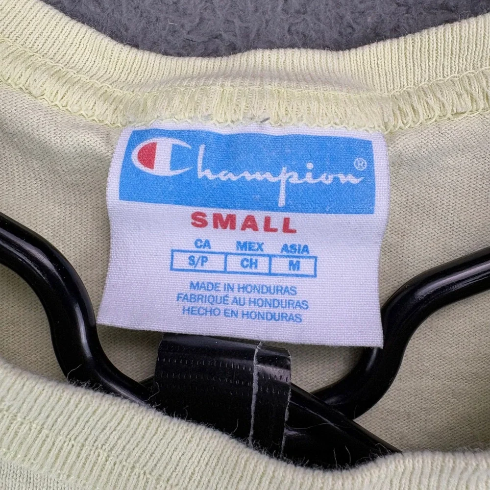 Champion Mens Small T-Shirt Pale Yellow Embroidered Mirror Logo GT19 Cotton‎ - Picture 2 of 8